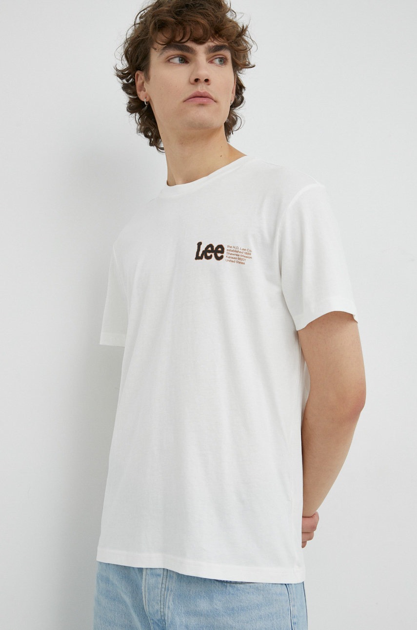 

Памучна тениска Lee в бяло с принт, Бял