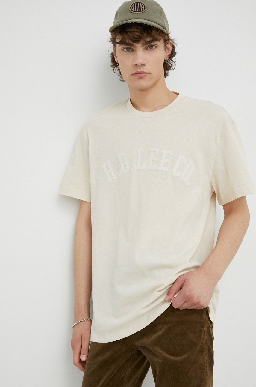 Lee t-shirt bawełniany kolor beżowy z aplikacją