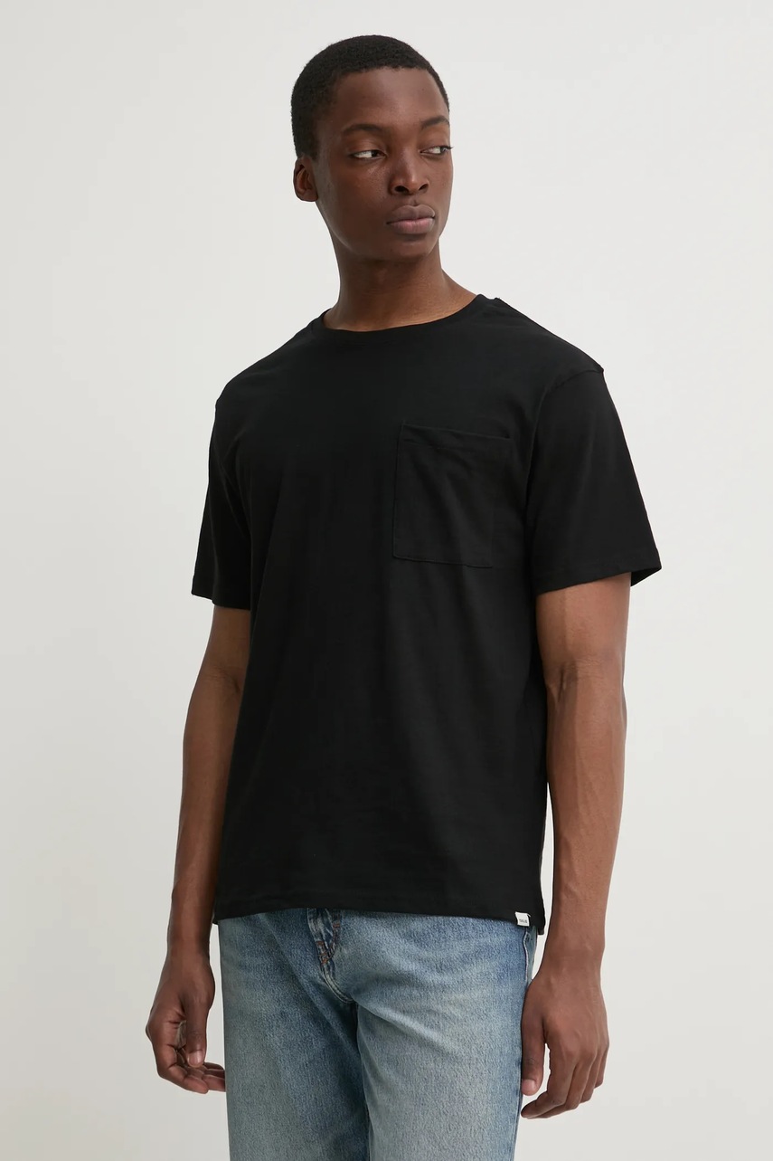 Solid tricou din bumbac culoarea negru, neted