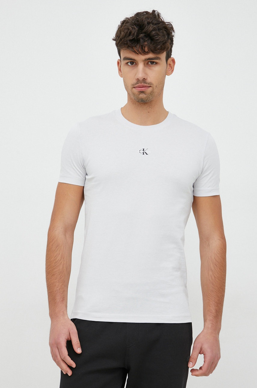 

Памучна тениска Calvin Klein Jeans в сиво с изчистен дизайн, Сив