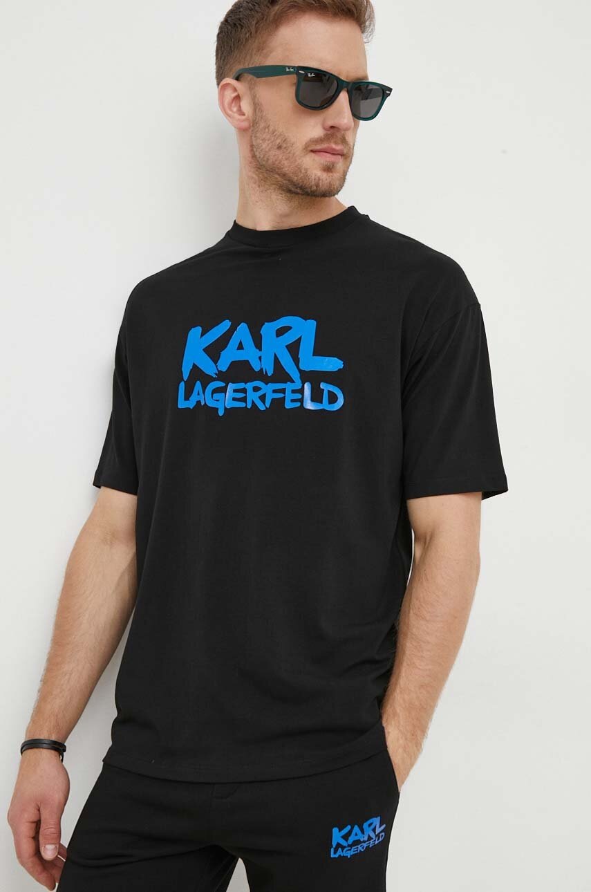 

Тениска Karl Lagerfeld в черно с принт, Черен
