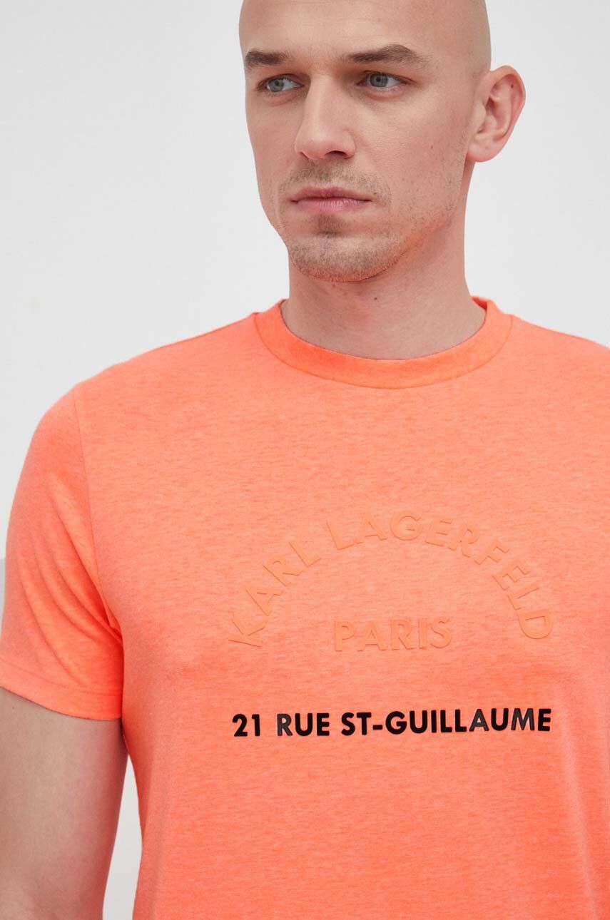 Karl Lagerfeld tricou din bumbac culoarea portocaliu, cu imprimeu