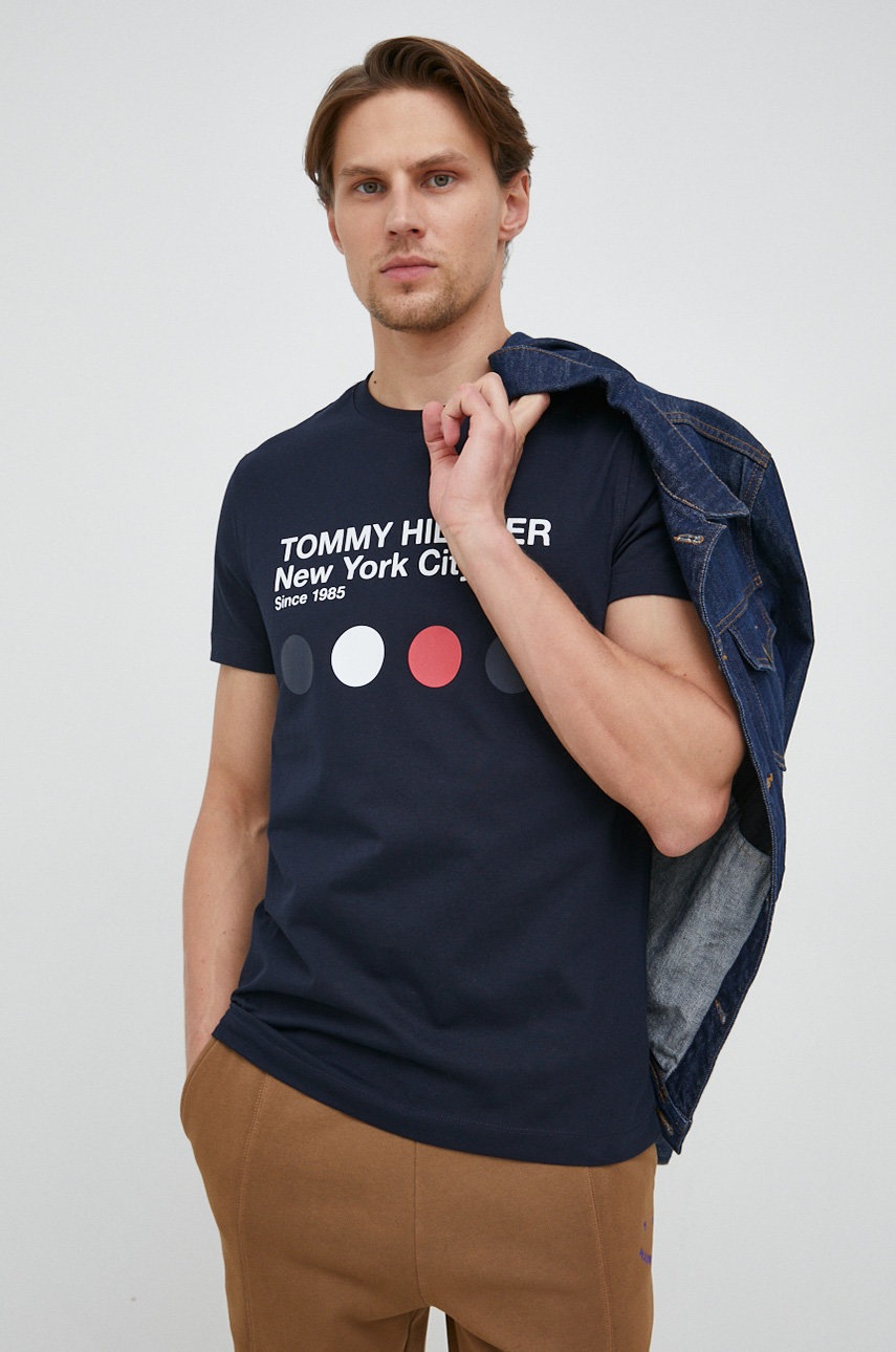 

Бавовняна футболка Tommy Hilfiger колір синій з принтом