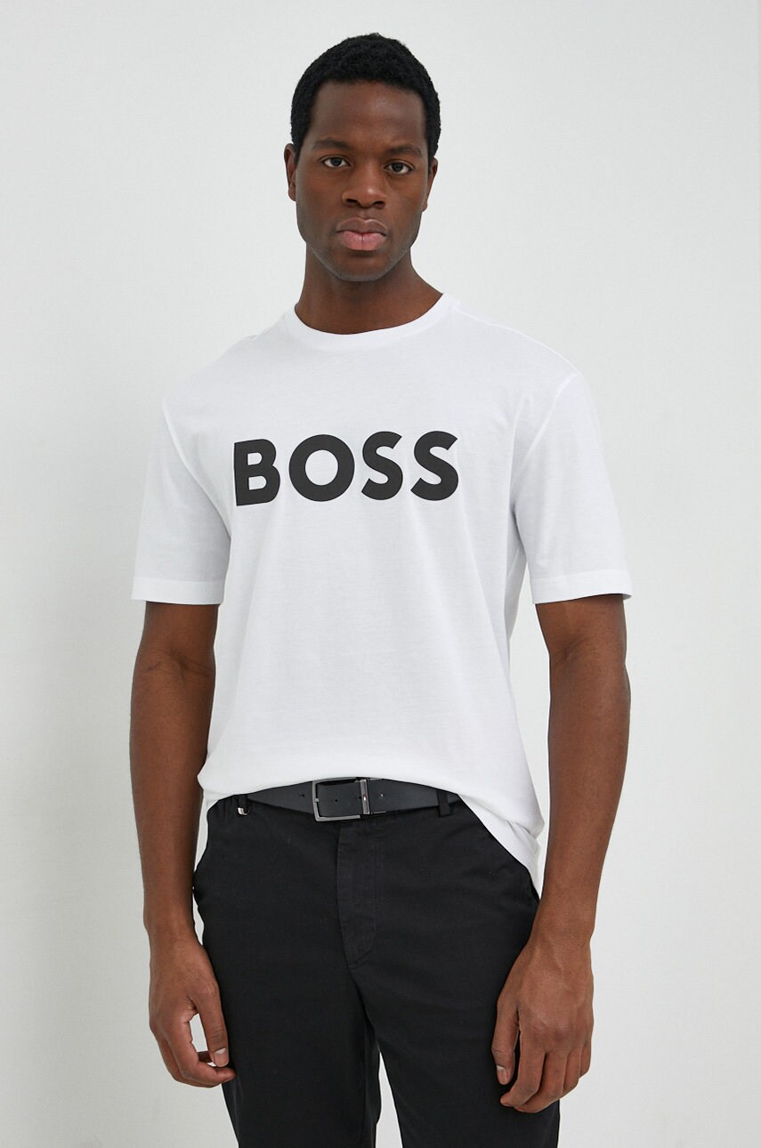 

Памучна тениска BOSS BOSS GREEN в бяло с принт, Бял