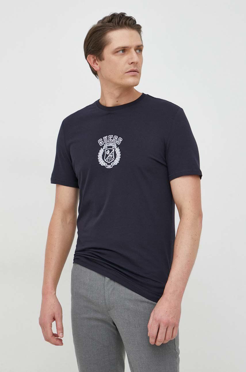 Tričko Guess tmavomodrá barva, s aplikací - námořnická modř -  95 % Bavlna