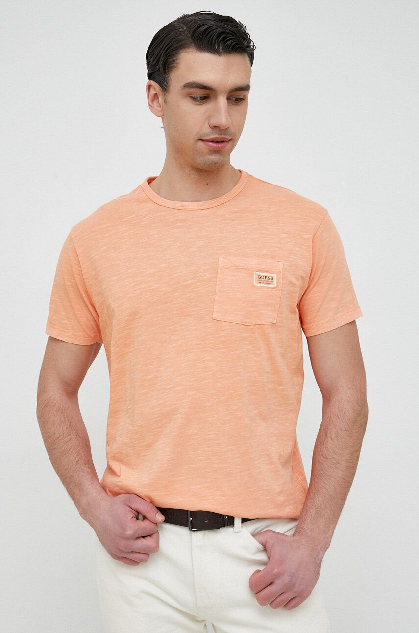 Bavlněné tričko Guess oranžová barva - oranžová -  100 % Bavlna