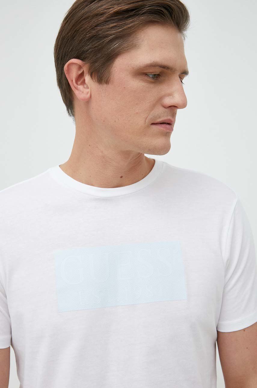 Bavlněné tričko Guess bílá barva, s potiskem - bílá -  100% Bavlna