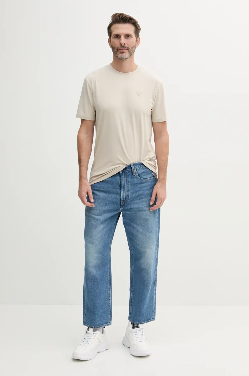 Футболка Guess мужской цвет бежевый однотонный Футболка Guess мужской цвет бежевый однотонный