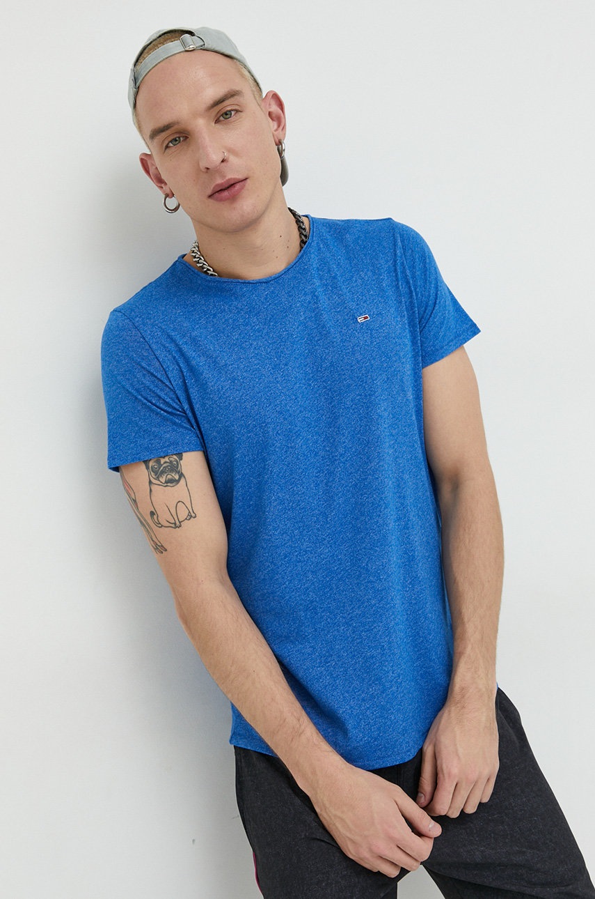 

Тениска Tommy Jeans с изчистен дизайн, Син