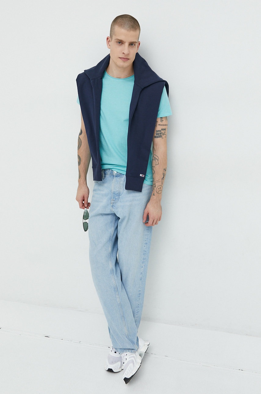 

Футболка Tommy Jeans чоловічий колір бірюзовий однотонний