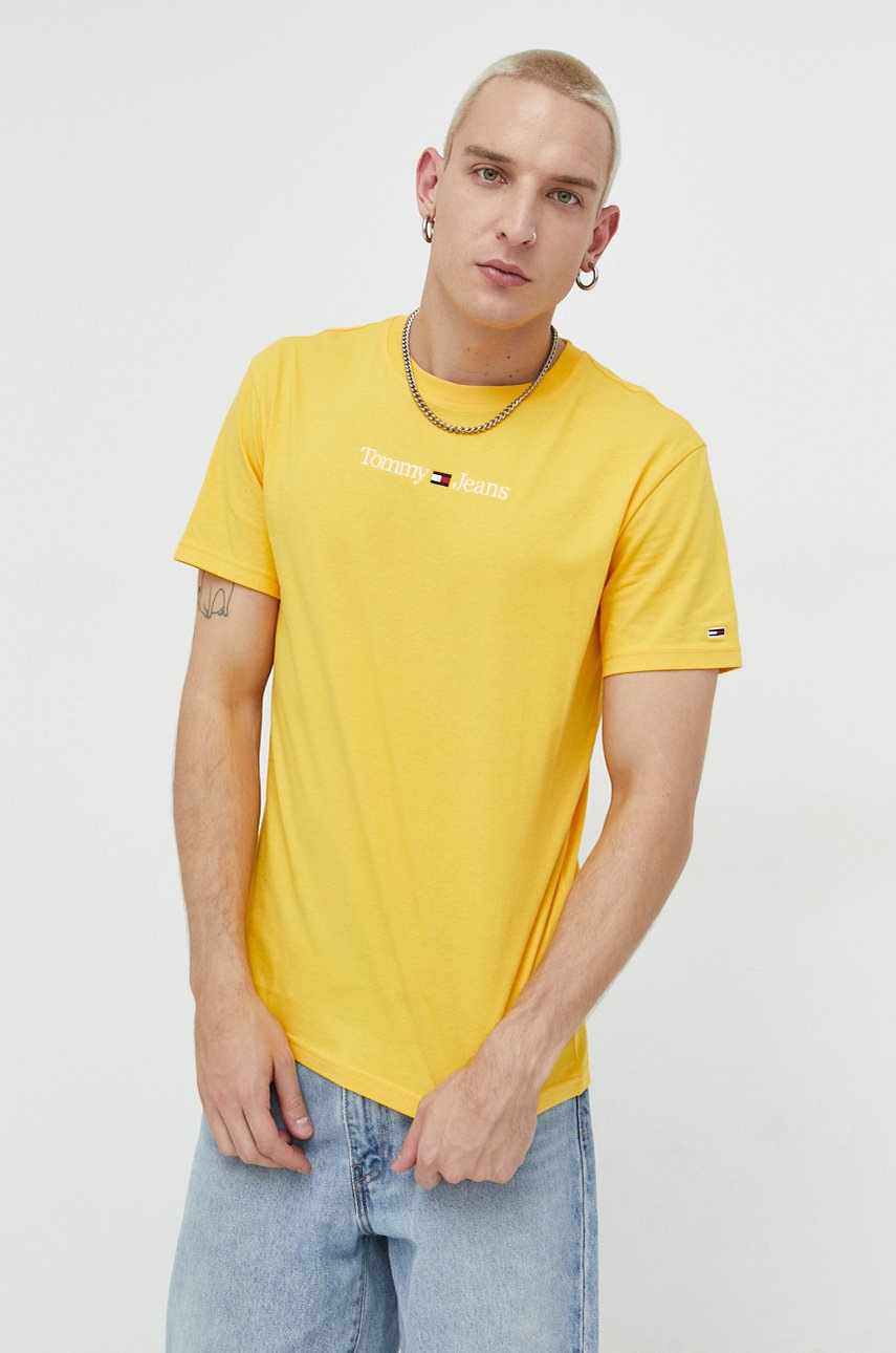 

Бавовняна футболка Tommy Jeans колір жовтий з аплікацією