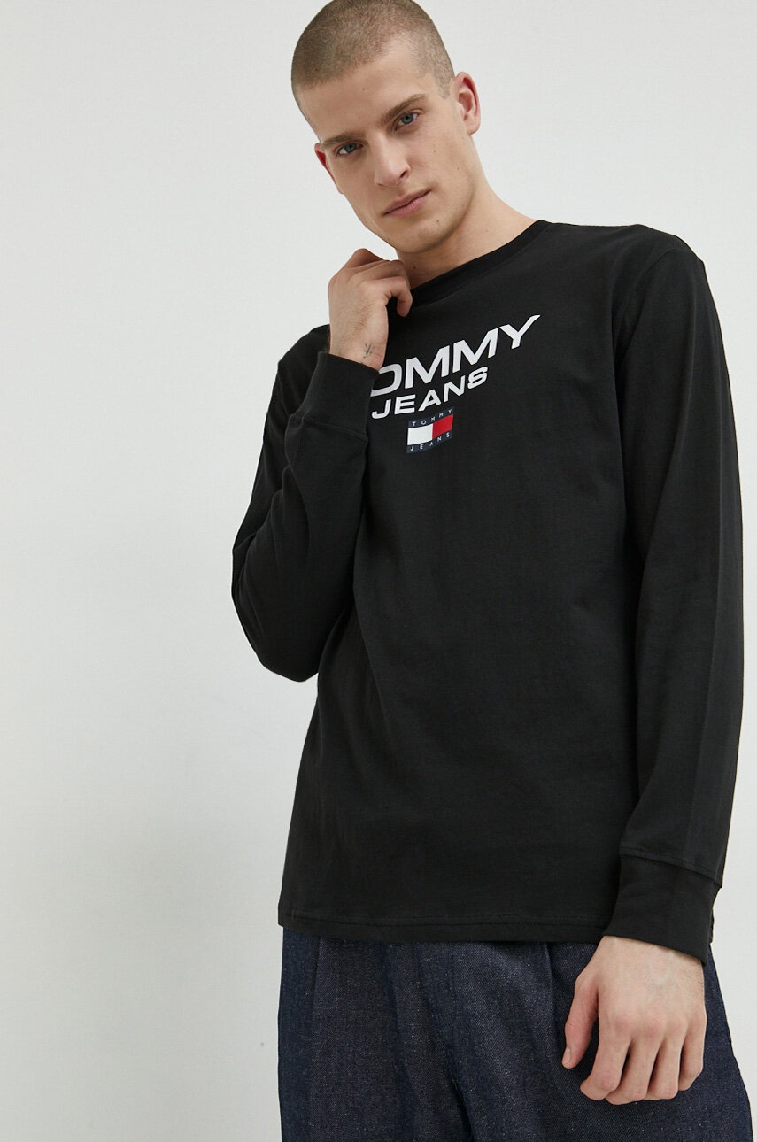 

Бавовняний лонгслів Tommy Jeans колір чорний з принтом