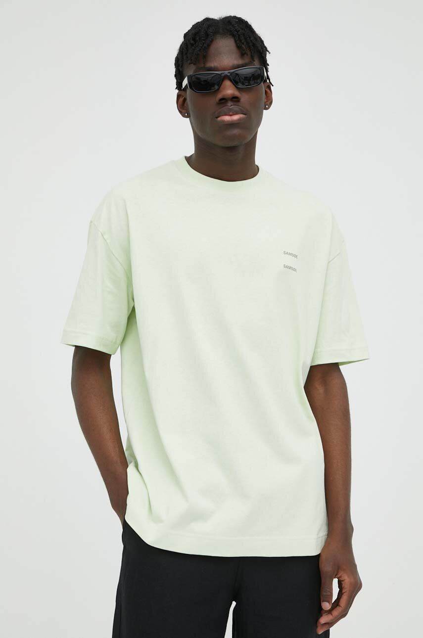 Bavlněné tričko Samsoe Samsoe JOEL zelená barva, M22300126