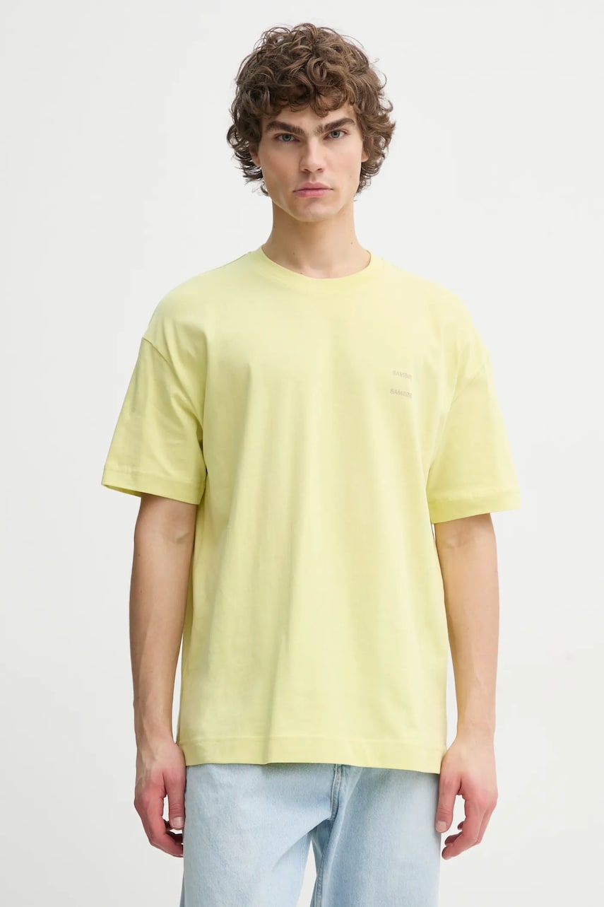 Samsoe Samsoe tricou din bumbac JOEL bărbați, culoarea galben, uni, M22300126