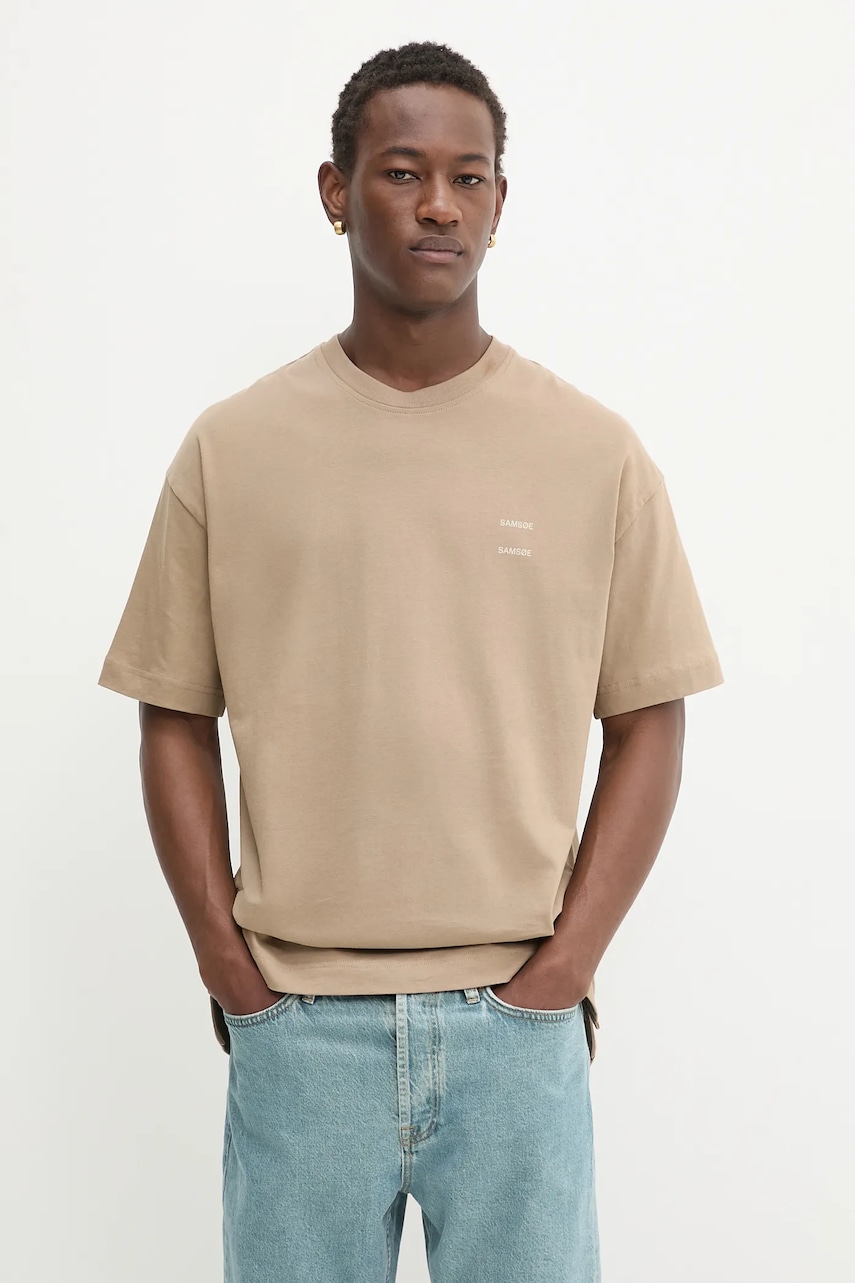 Samsoe Samsoe tricou din bumbac JOEL culoarea bej, uni, M22300126