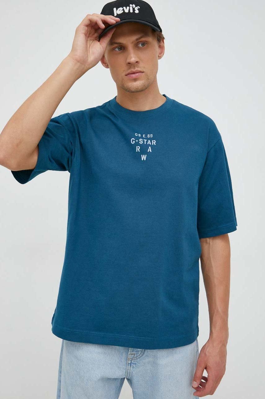 

Хлопковая футболка G-Star Raw цвет бирюзовый с принтом
