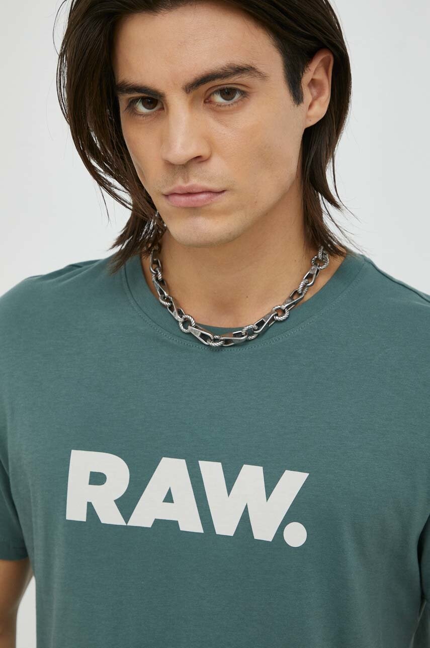 

Бавовняна футболка G-Star Raw колір зелений з принтом