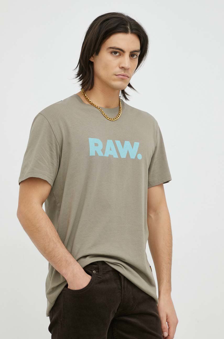 G-Star Raw tricou din bumbac culoarea bej, cu imprimeu