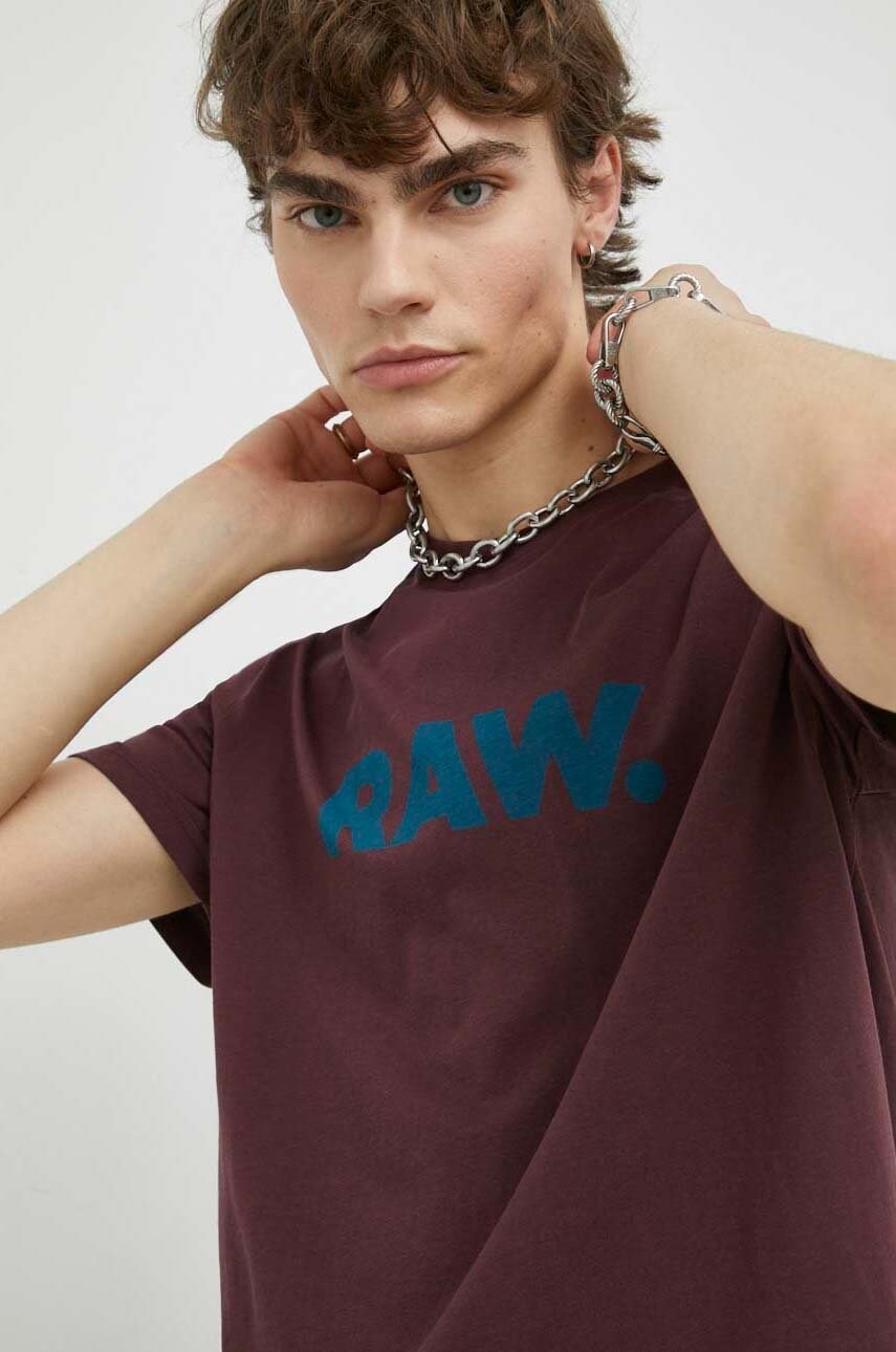 

Памучна тениска G-Star Raw в бордо с принт