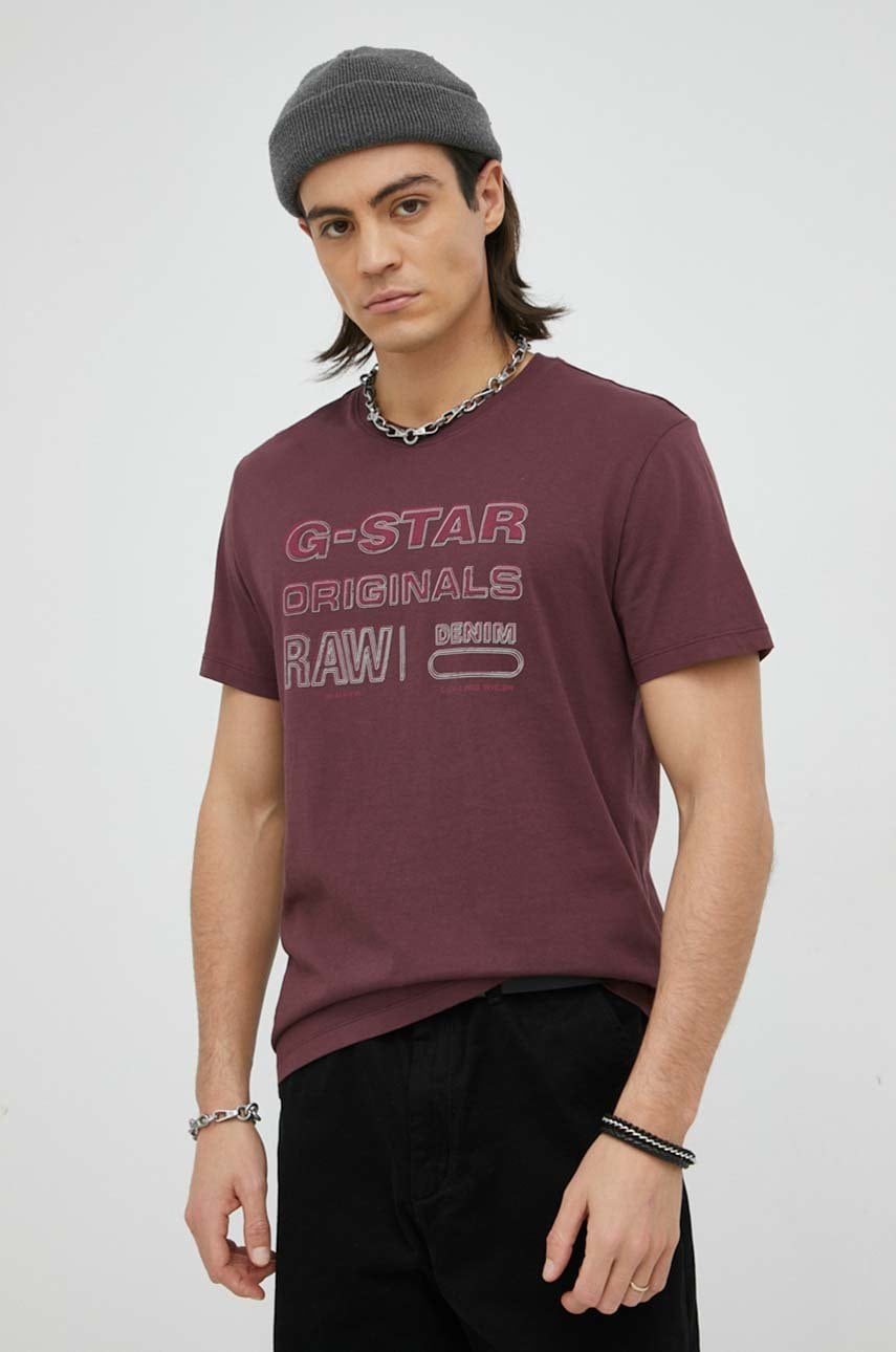 G-star Raw Tricou Din Bumbac Culoarea Bordo, Cu Imprimeu