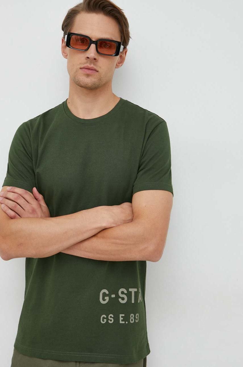 

Хлопковая футболка G-Star Raw цвет зелёный с принтом