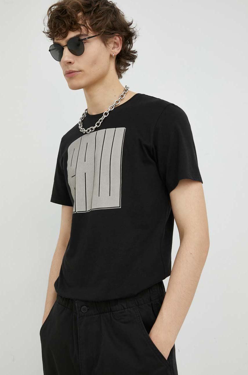 Bavlněné tričko G-Star Raw černá barva, s potiskem - černá -  100% Organická bavlna