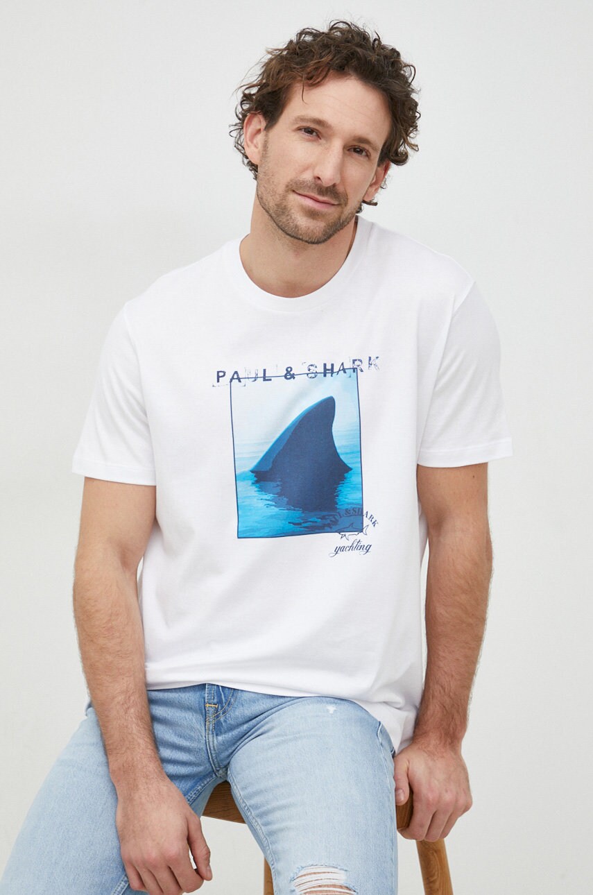 

Хлопковая футболка Paul&Shark цвет белый с принтом