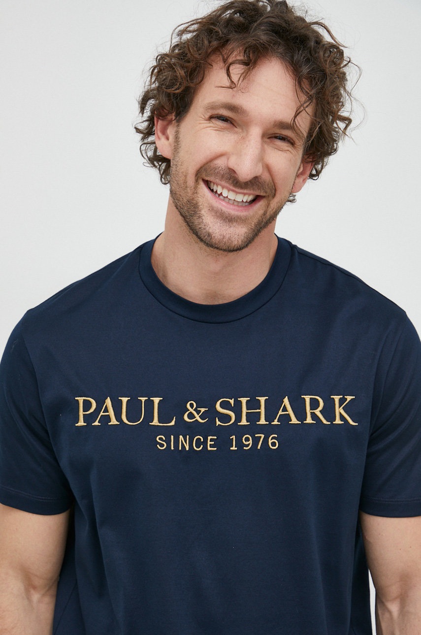 

Памучна тениска Paul&Shark в тъмносиньо с апликация, Тъмносин