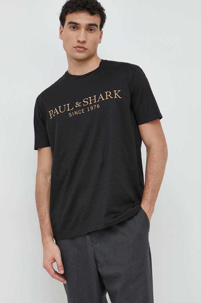 

Хлопковая футболка Paul&Shark цвет чёрный с аппликацией