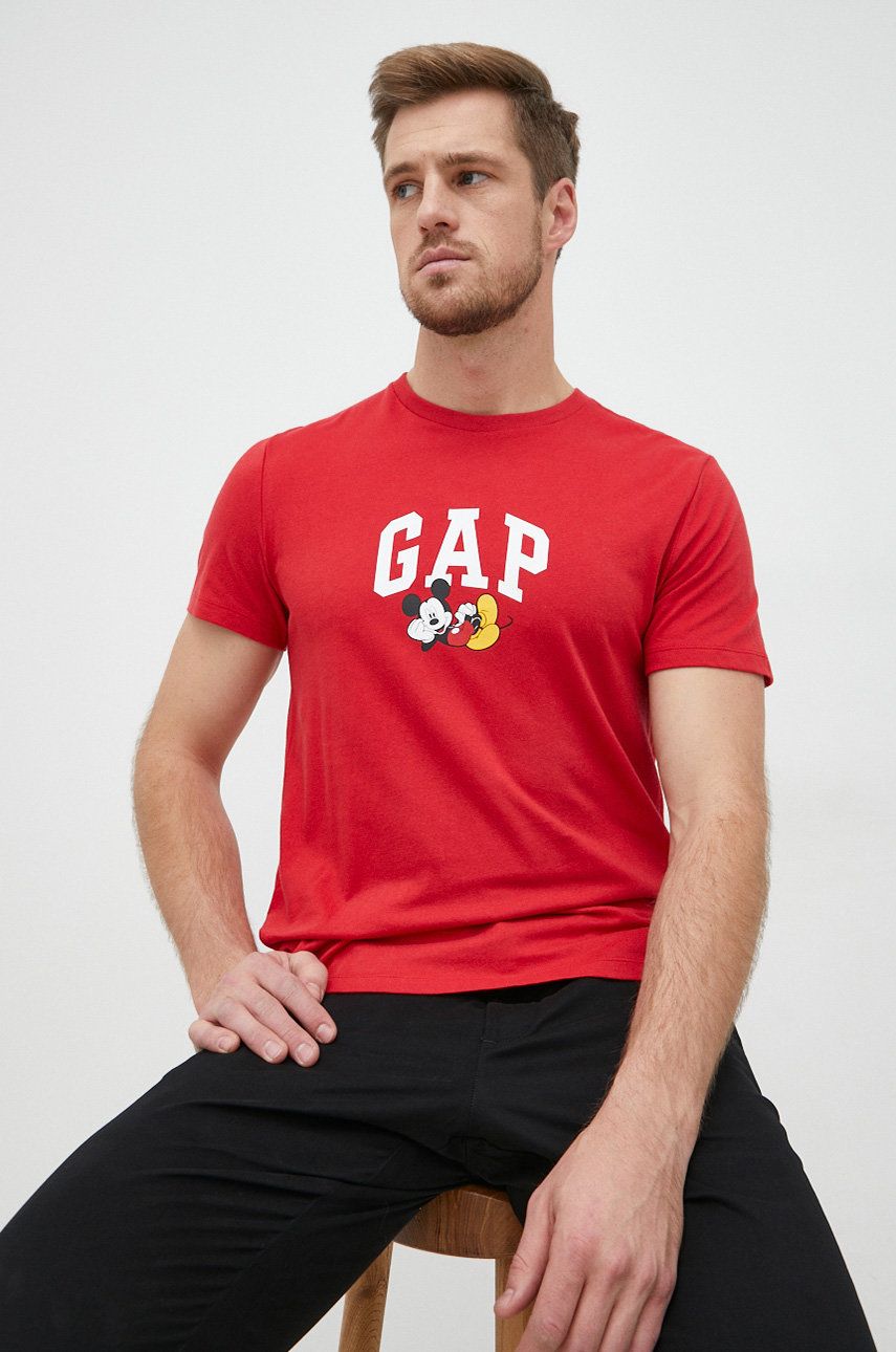 GAP t-shirt bawełniany Mickey Mouse kolor czerwony z nadrukiem