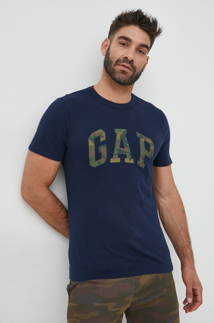 

Памучна тениска GAP в тъмносиньо с принт, Тъмносин