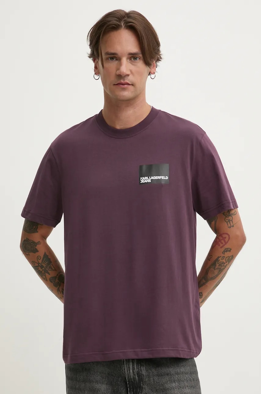 Karl Lagerfeld Jeans tricou din bumbac barbati, culoarea bordo, cu imprimeu Karl Lagerfeld Jeans tricou din bumbac barbati, culoarea bordo, cu imprimeu