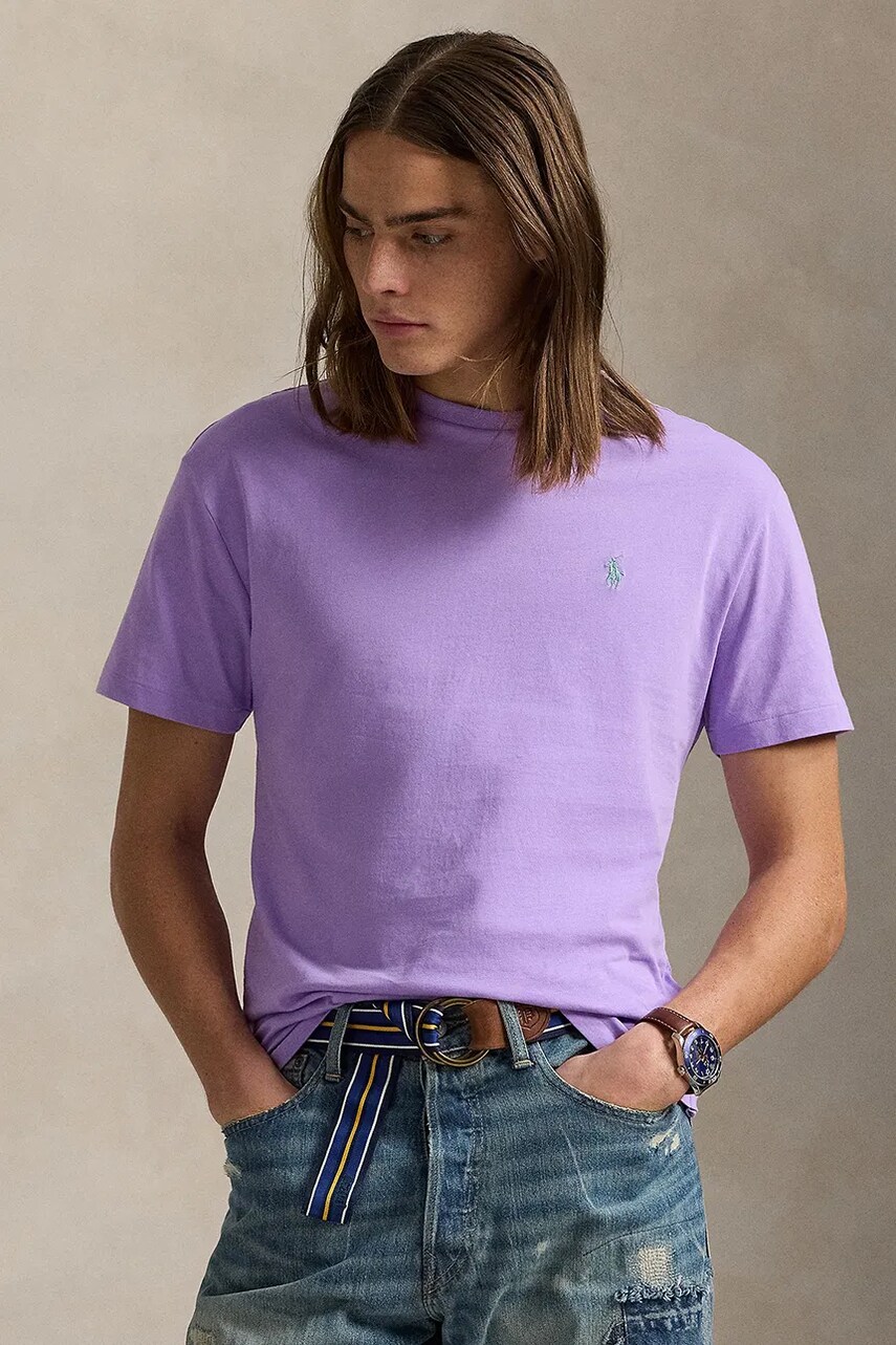

Памучна тениска Polo Ralph Lauren в червено с изчистен дизайн 710671438, Виолетов