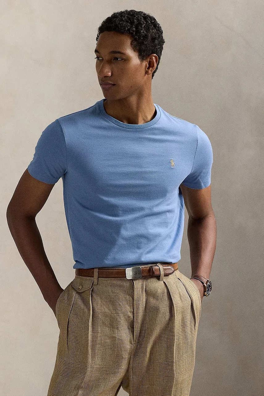 Polo Ralph Lauren t-shirt bawełniany męski kolor niebieski gładki 710671438