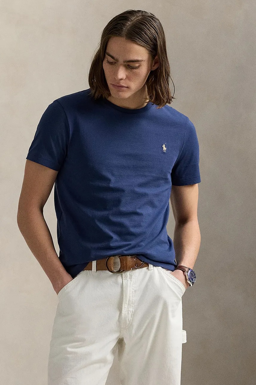 

Памучна тениска Polo Ralph Lauren в червено с изчистен дизайн 710671438, Тъмносин