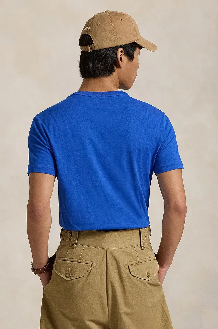 Хлопковая футболка Polo Ralph Lauren мужская цвет синий однотонная 710671438 Хлопковая футболка Polo Ralph Lauren мужская цвет синий однотонная 710671438