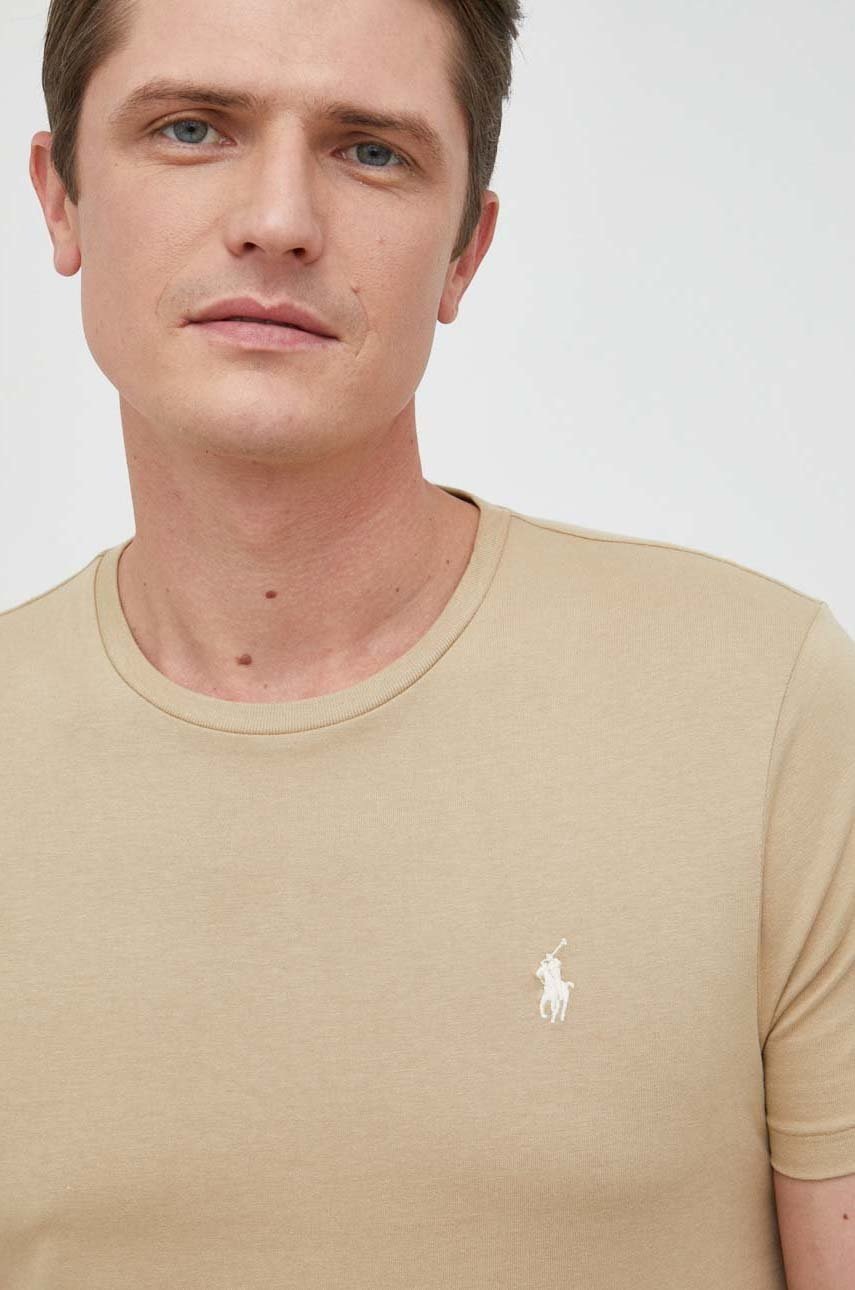 

Памучна тениска Polo Ralph Lauren в бежово с изчистен дизайн, Бежов