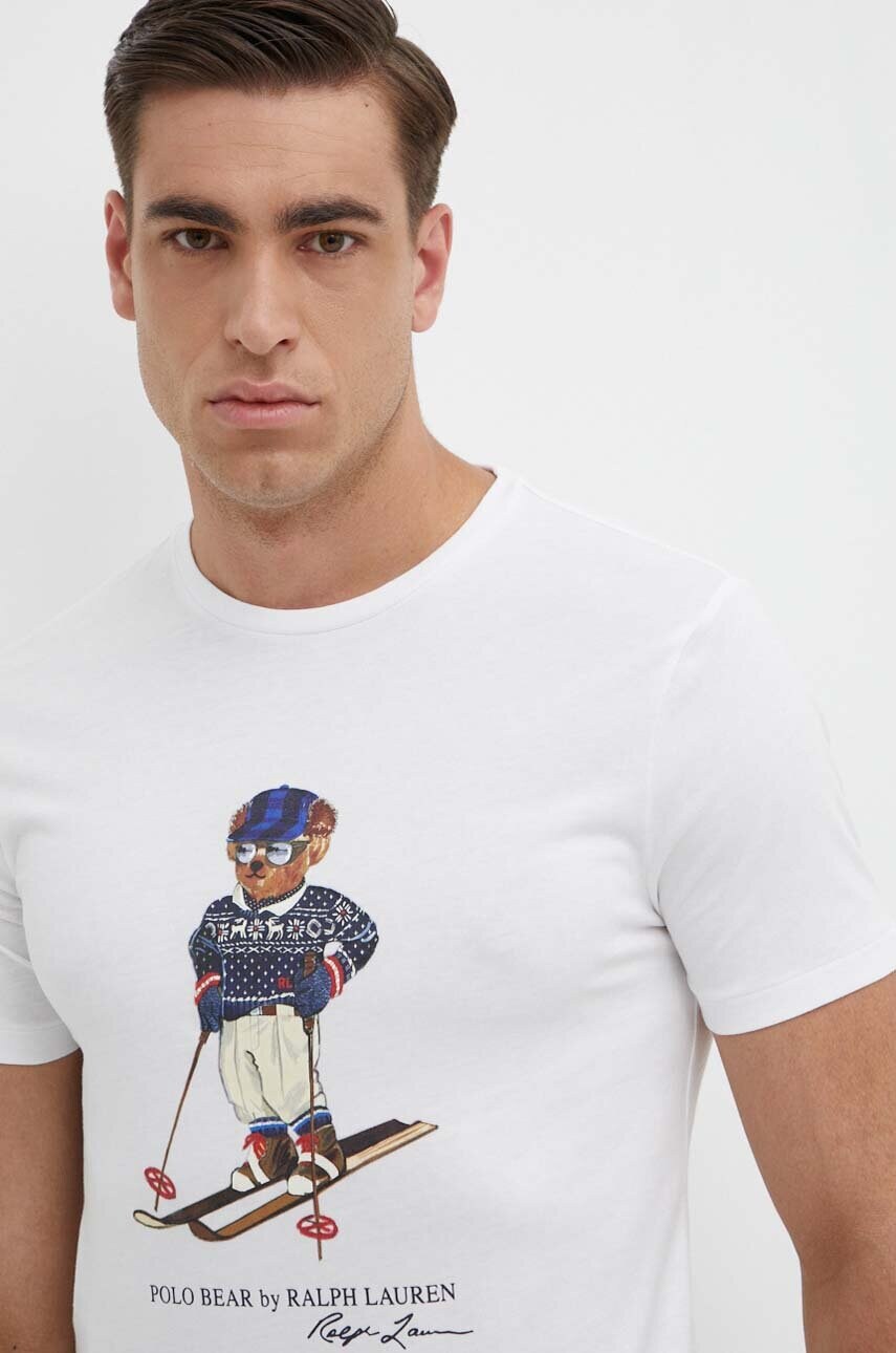 

Памучна тениска Polo Ralph Lauren в бяло с принт 710853310, Бял