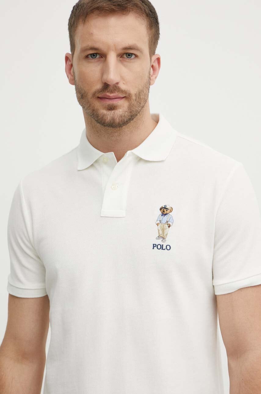

Памучна тениска с яка Polo Ralph Lauren в бежово с апликация, Бежов
