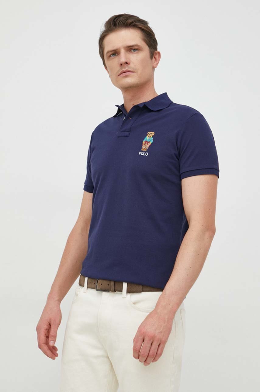 Bavlněné polo tričko Ralph Lauren tmavomodrá barva, s aplikací, 710853312