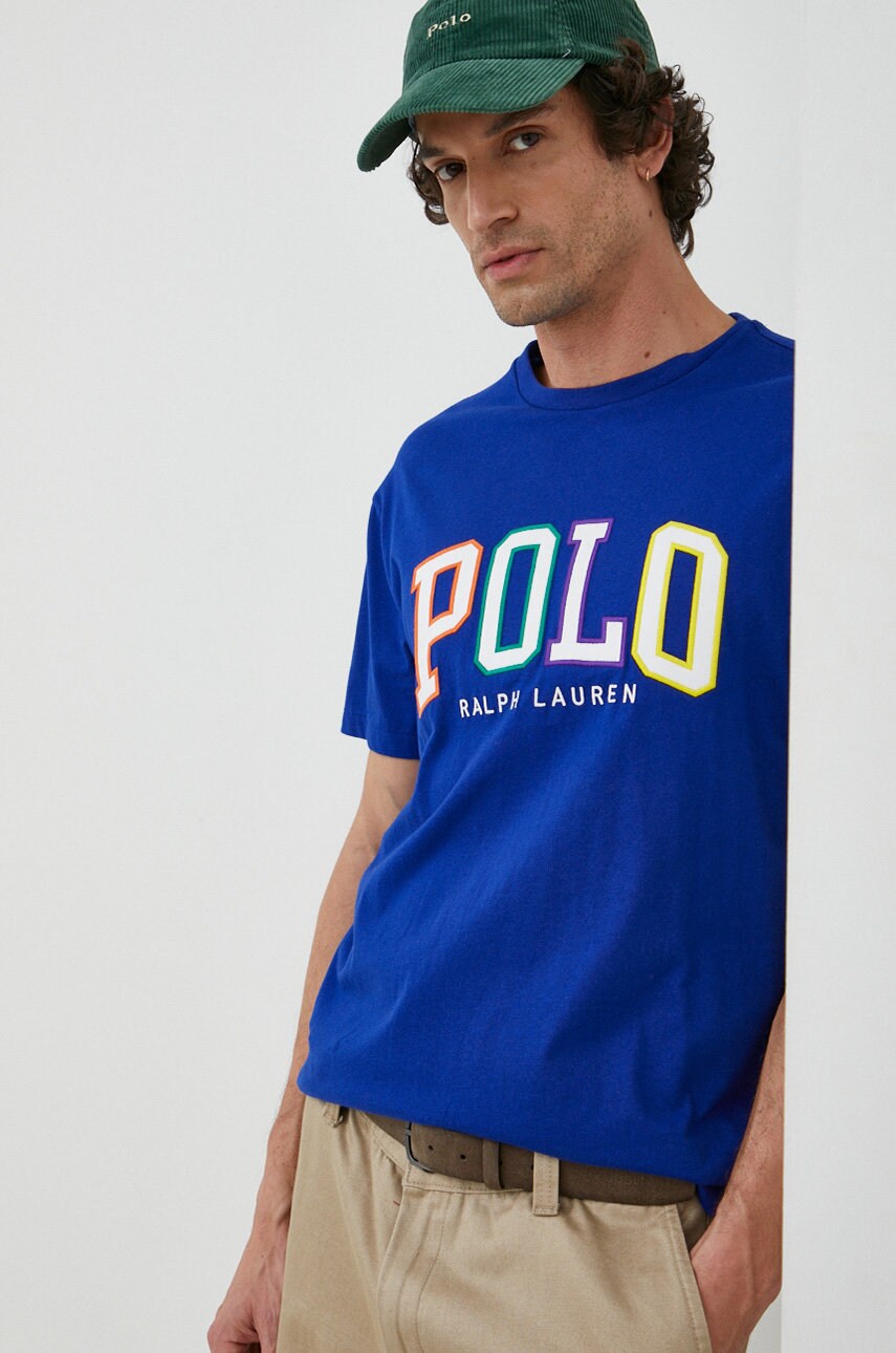 

Памучна тениска Polo Ralph Lauren с апликация, Син