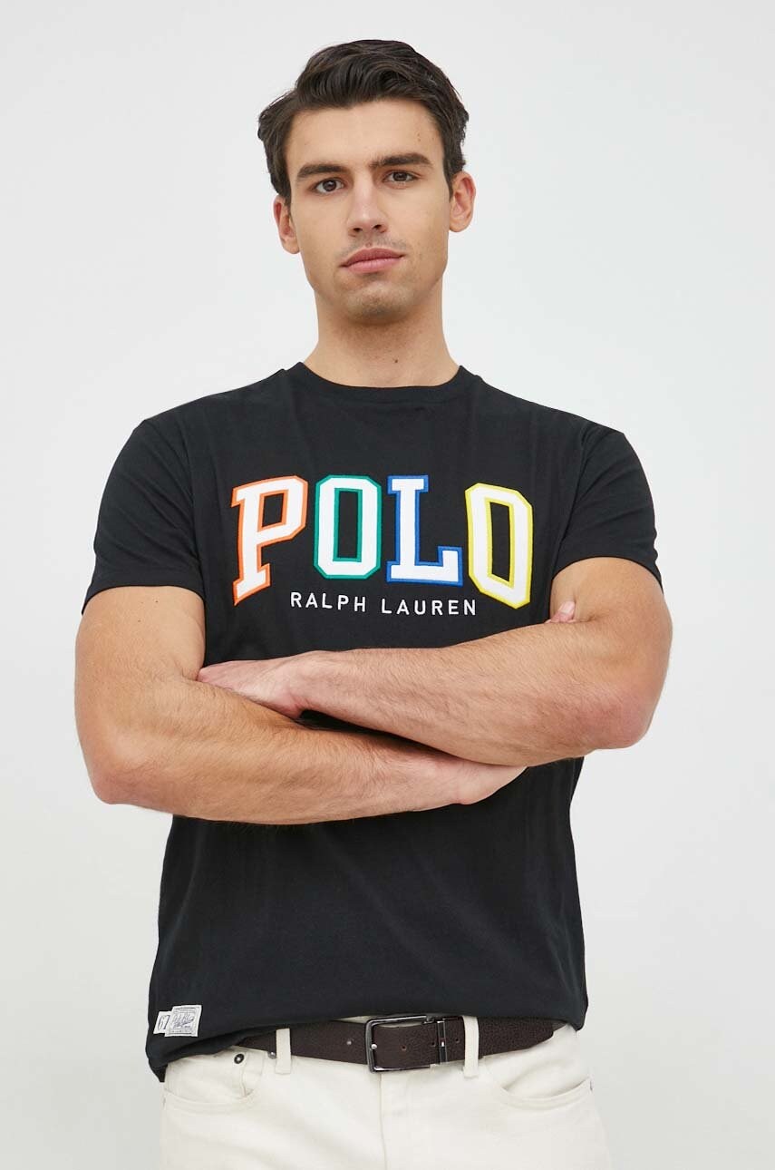 

Хлопковая футболка Polo Ralph Lauren цвет чёрный с аппликацией