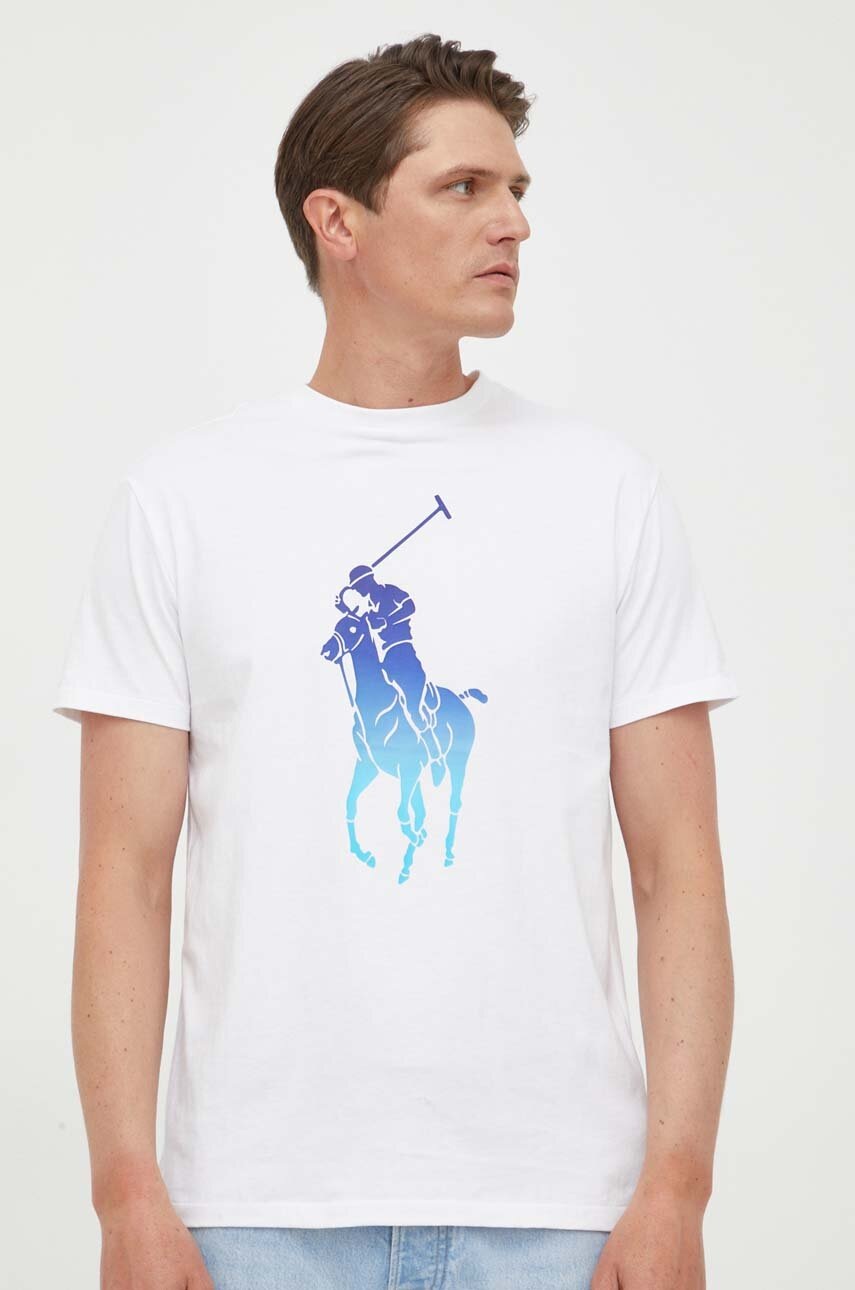 

Памучна тениска Polo Ralph Lauren в черно с принт, Бял