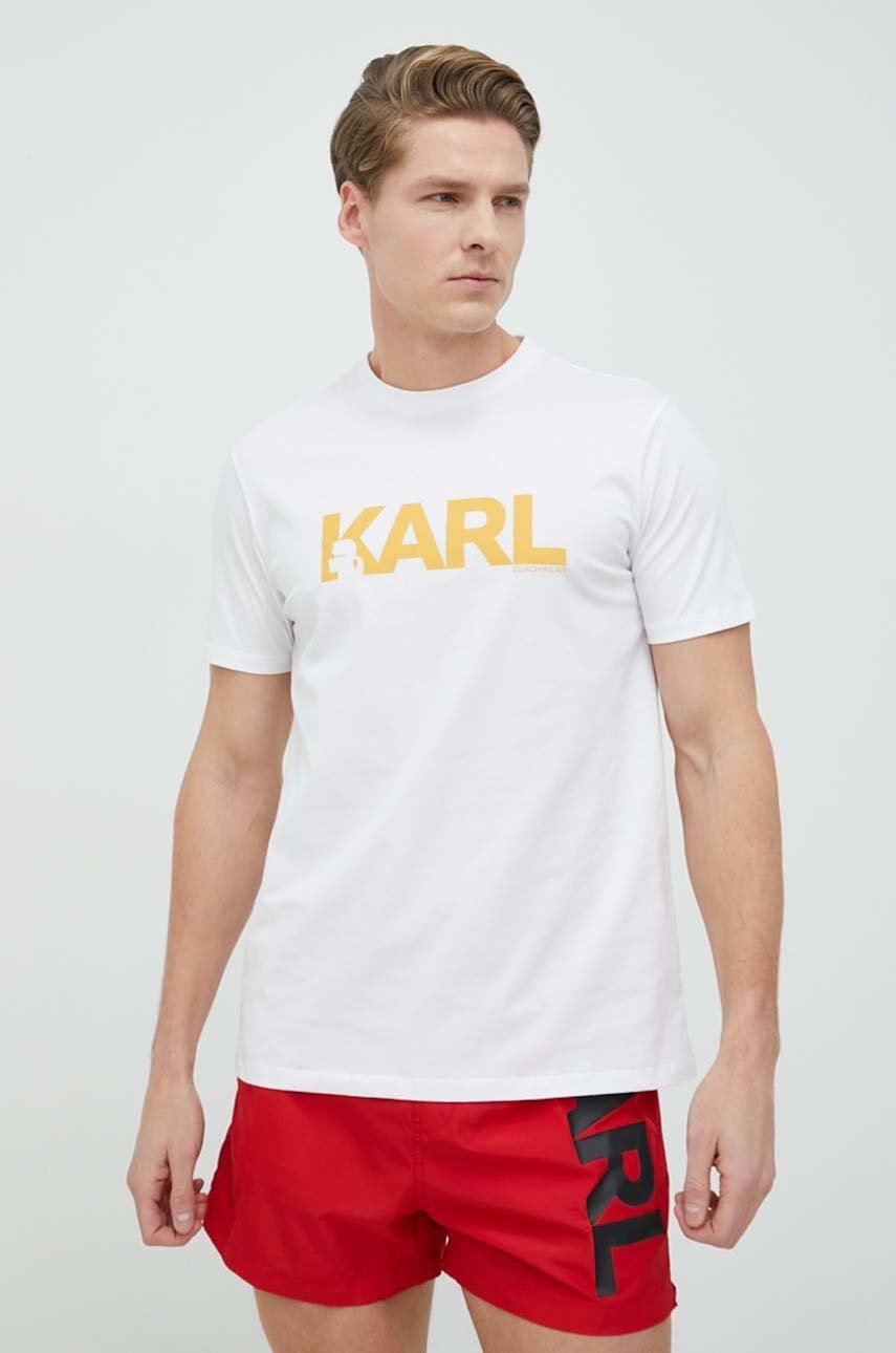 Karl Lagerfeld tricou din bumbac culoarea alb, cu imprimeu