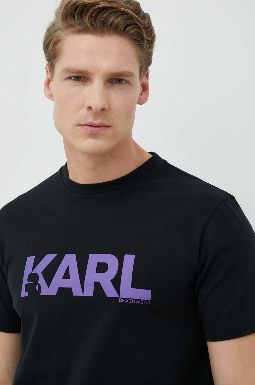 

Памучна тениска Karl Lagerfeld в черно с принт, Черен