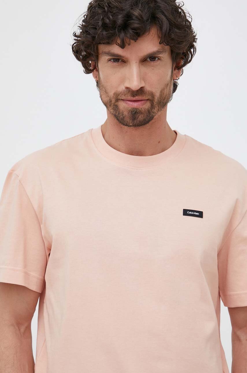 

Памучна тениска Calvin Klein в розово с изчистен дизайн, Оранжев