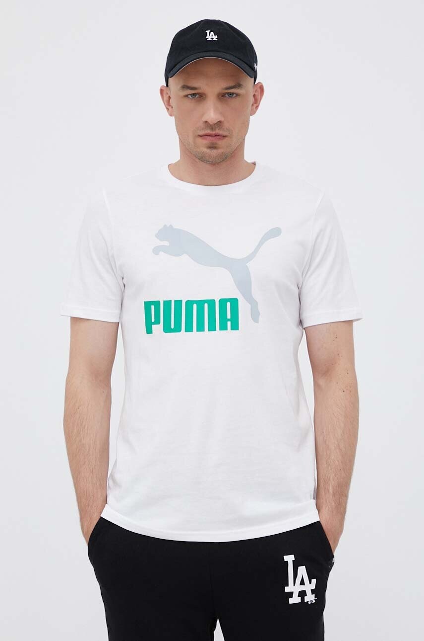 

Хлопковая футболка Puma цвет белый с принтом