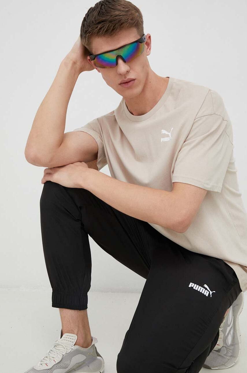 

Бавовняна футболка Puma колір бежевий однотонний