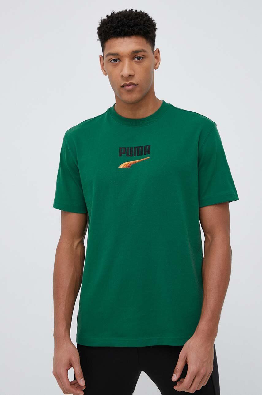 Puma tricou din bumbac culoarea verde, cu imprimeu 538248-37