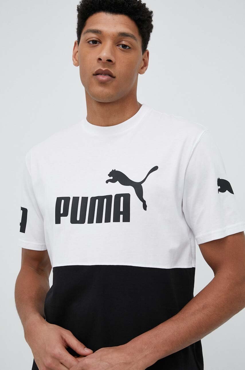 

Памучна тениска Puma в бяло с десен, Бял